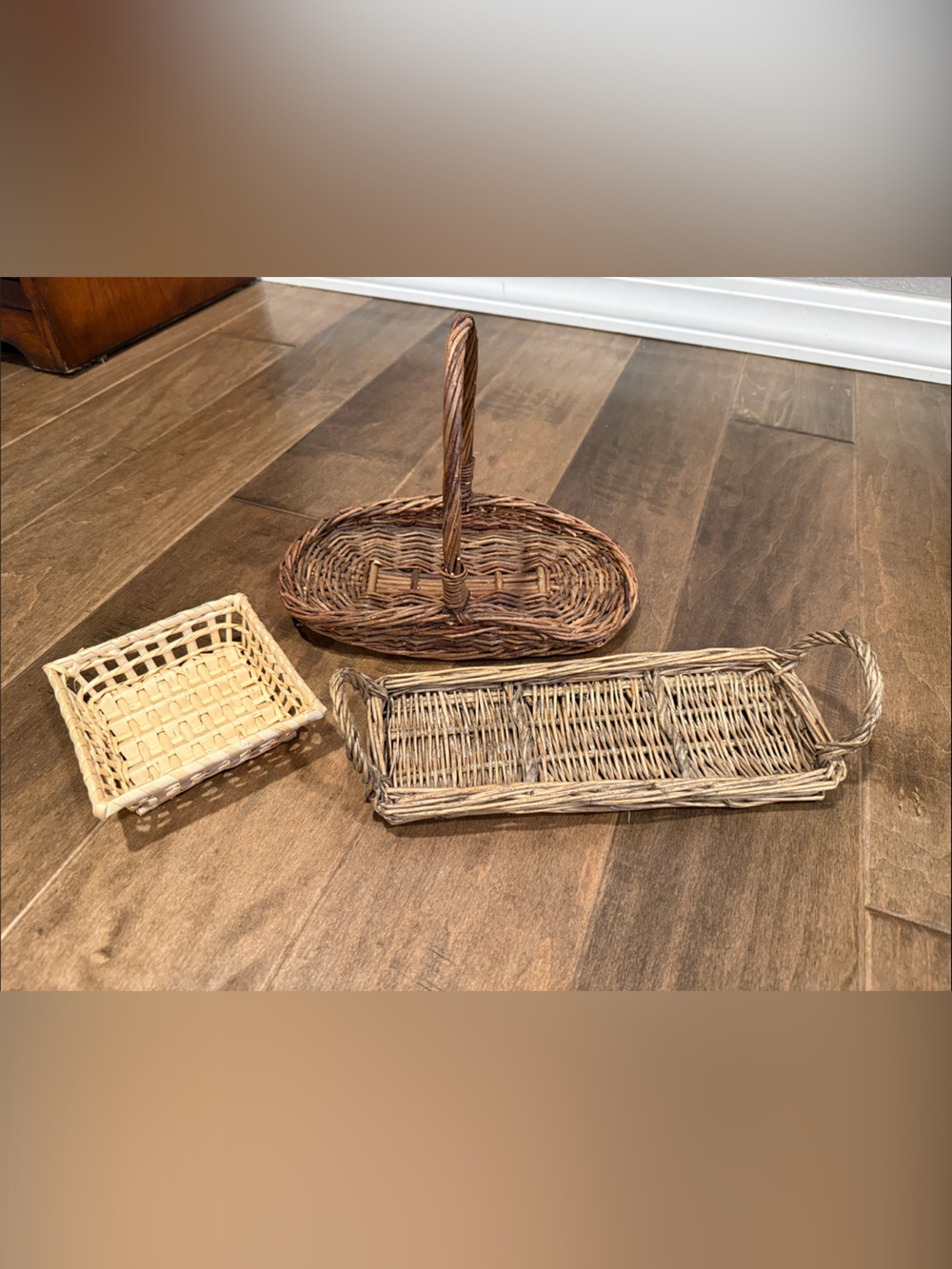 Woven Decorative Basket Set - Natural Brown & Cream-Set of 3